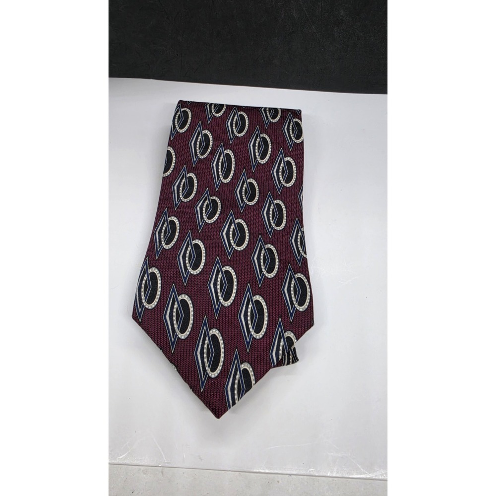 George Machado Maroon Black Geometric 100% Imported Silk Necktie Men's Tie